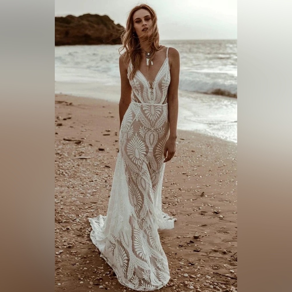 kissprom Lace and Pearl Wedding Dress | Boho Beachy | Size 2 | NWT! - Picture 2 of 4